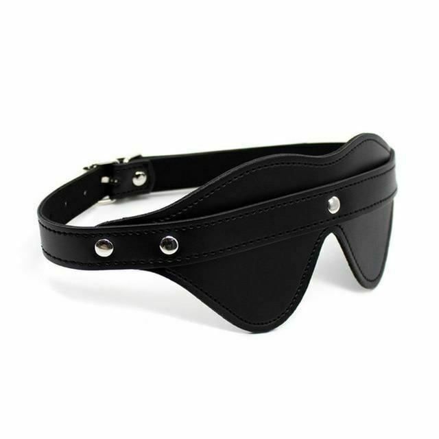 House Of Dasein Leather Blindfold Eye Mask Bdsm Bondage Restraint - Black With Strap