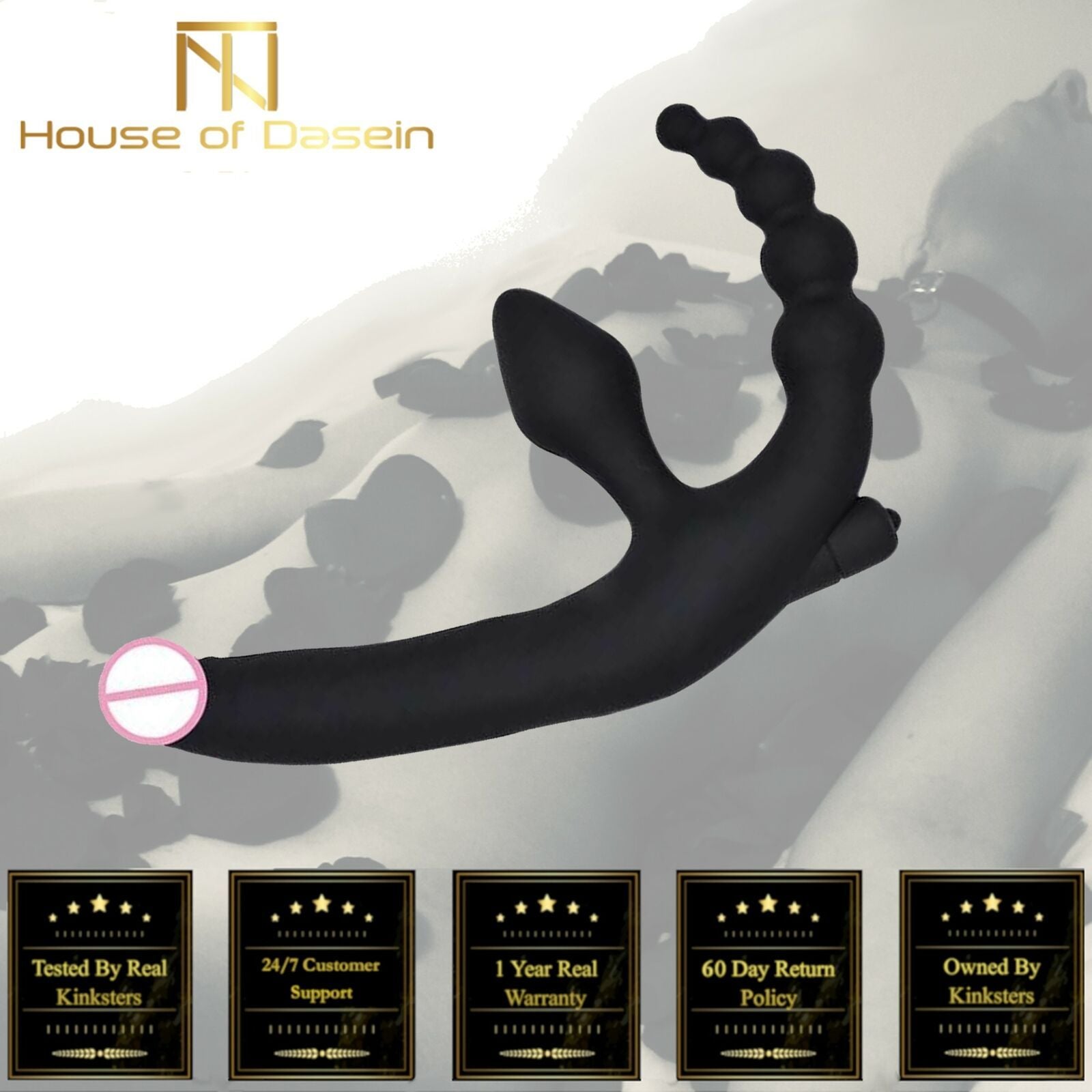 House Of Dasein Triple Penetration Wearable Strapon Dildo Vibrator Vibrating Anal Beads Butt Plug