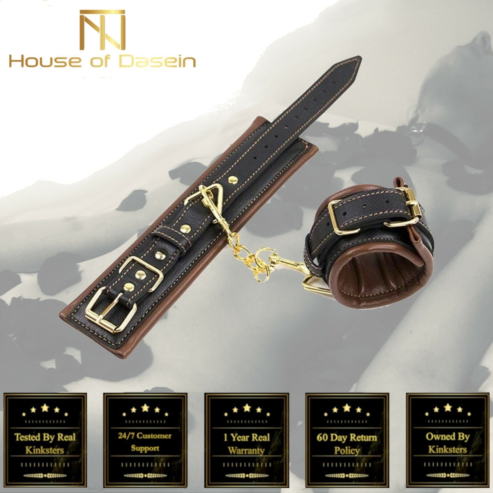 House Of Dasein Soft Padded Black Brown Wrist Ankle Cuffs Bdsm Bondage Restraints - Black Main image