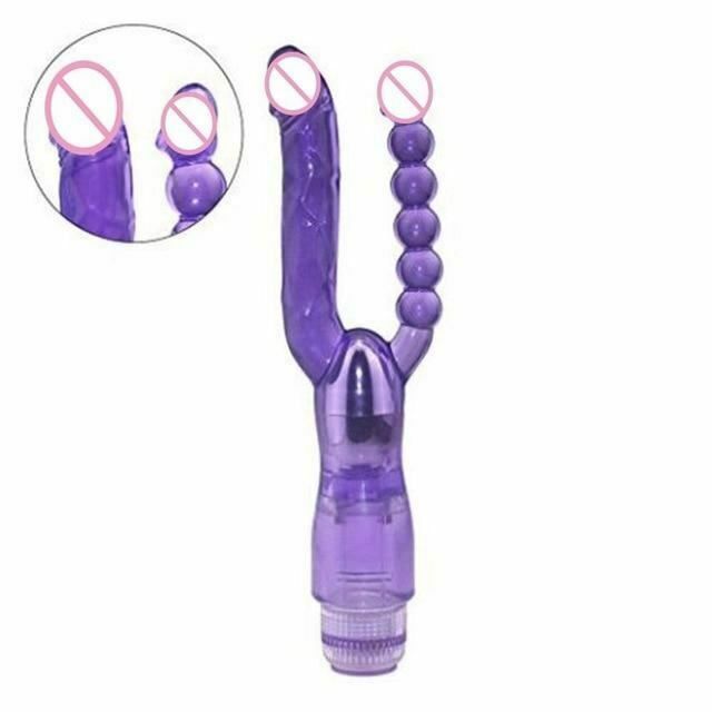 House Of Dasein Pink Purple Double Penetration Jelly Vibrator Vibrating Anal Beads - Purple