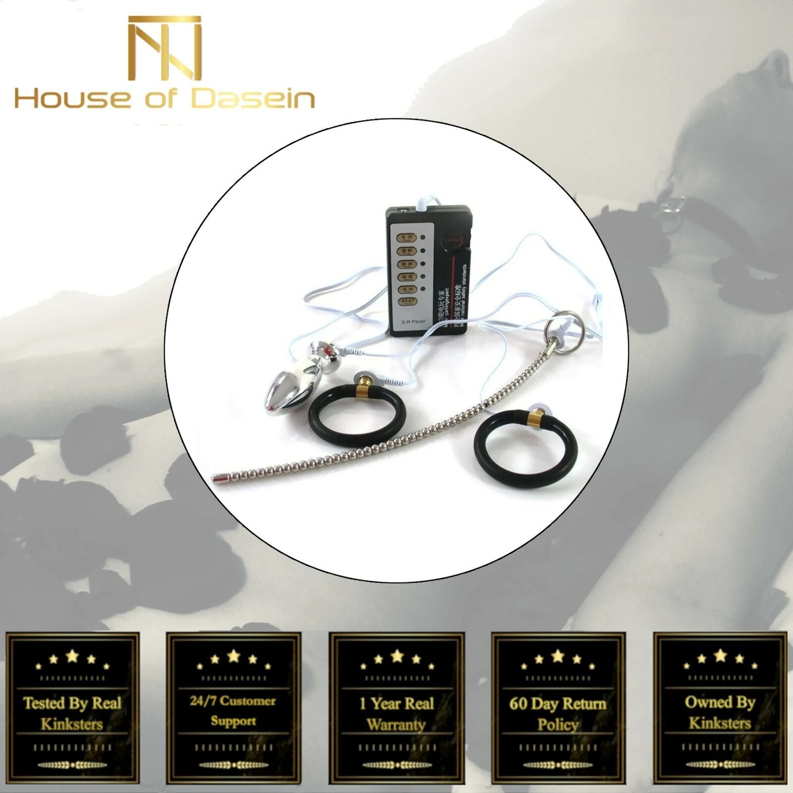 House Of Dasein Black Cock Ring Anal Plug Urethral Sound Electric Electro Sex Stimulation Play - Black