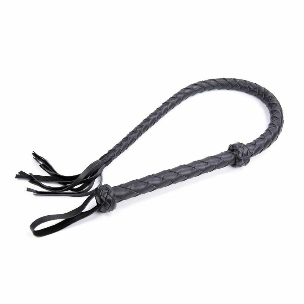 House Of Dasein Real Leather Whip 121Cm Bdsm Impact Play Spanking Fetish Kink - Black