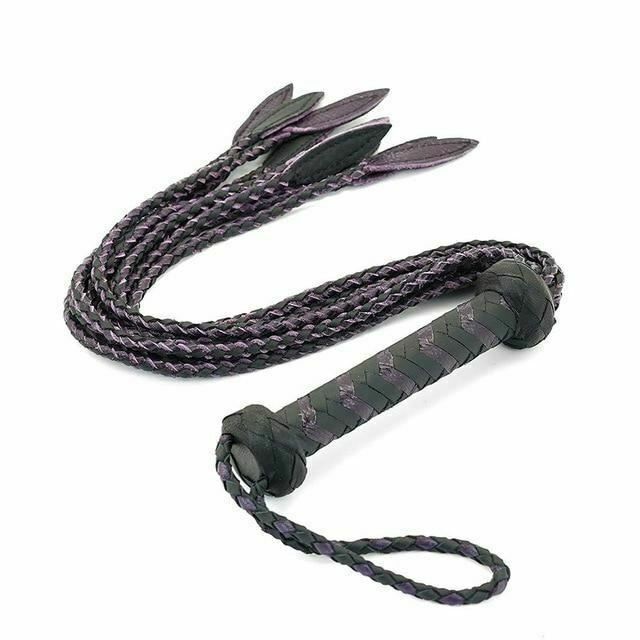 House Of Dasein 60Cm Black Red Brown Leather Flogger Braided Handle Tails Spanking Toy Bdsm - Purple