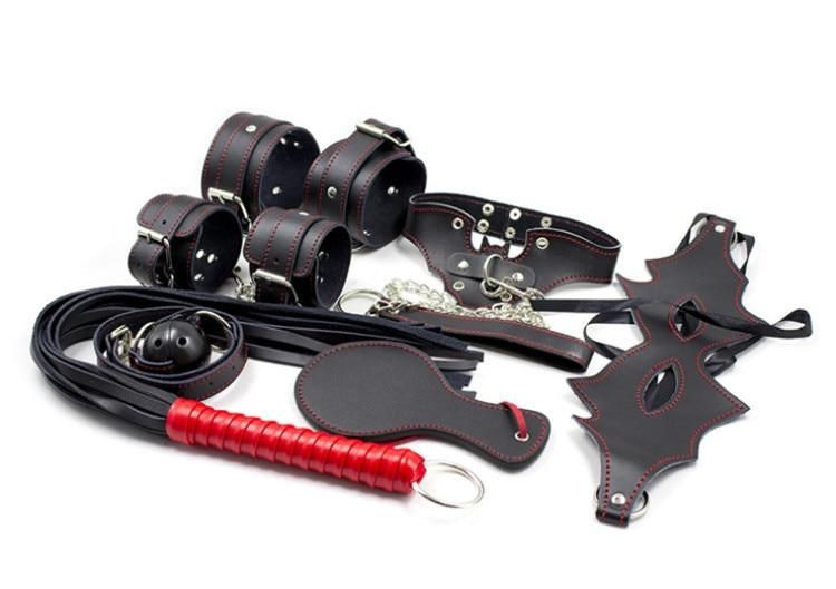 House Of Dasein Bdsm Bondage Beginners Starter Kit Fetish Pack Mask Collar Cuffs Gag Restraints - Red
