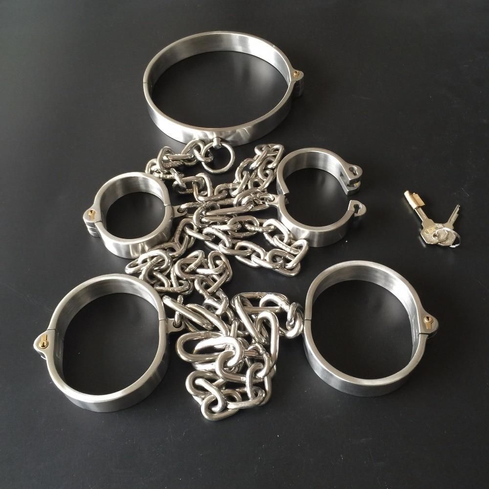 House Of Dasein Metal Restraints Set Stainless Steel Locking Collar Cuffs Kit Bdsm - Female