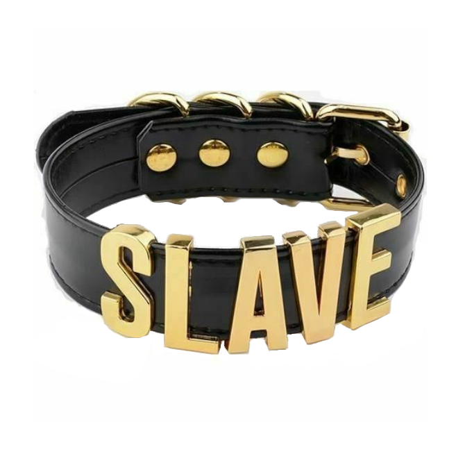 House Of Dasein Black Slave Collar With Gold Or Silver Letters Bdsm Bondage Restraints - Black With Gold