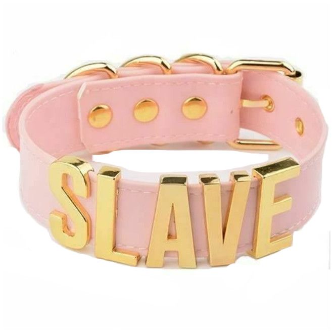 House Of Dasein Pink Slave Collar With Gold Or Silver Letters Bdsm Buckle Necklace - Pink With Gold Main image