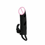 House Of Dasein Black Penis Sleeve With Cock Ring Rabbit Clitoral Vibrator Pretty Love - Black