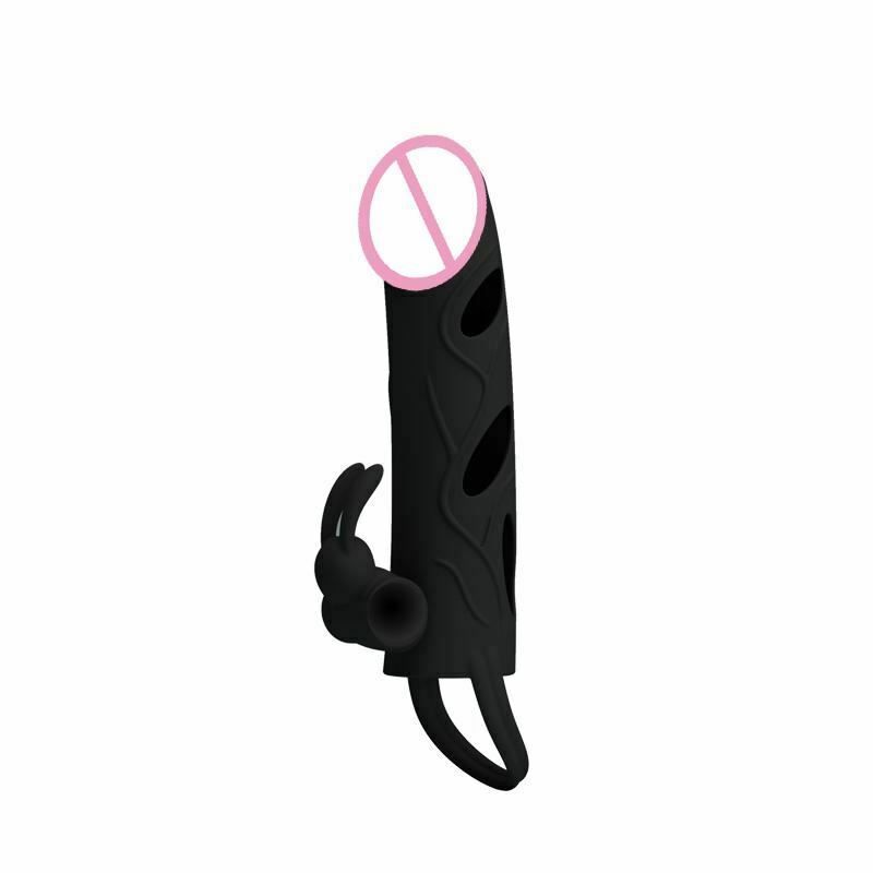 House Of Dasein Black Penis Sleeve With Cock Ring Rabbit Clitoral Vibrator Pretty Love - Black