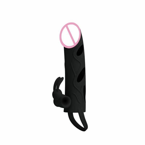 House of Dasein Penis Sleeve With Rabbit Vibrator & Cock Ring Black House of Dasein