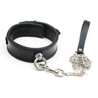 House Of Dasein Black Genuine Leather Bondage Collar Leash Metal Chain Bdsm Beginners - Black
