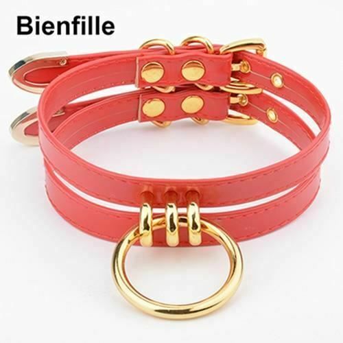 House Of Dasein Double Caged Slave Collar Gothic Silver Gold Metal Choker - Red With Gold Main image