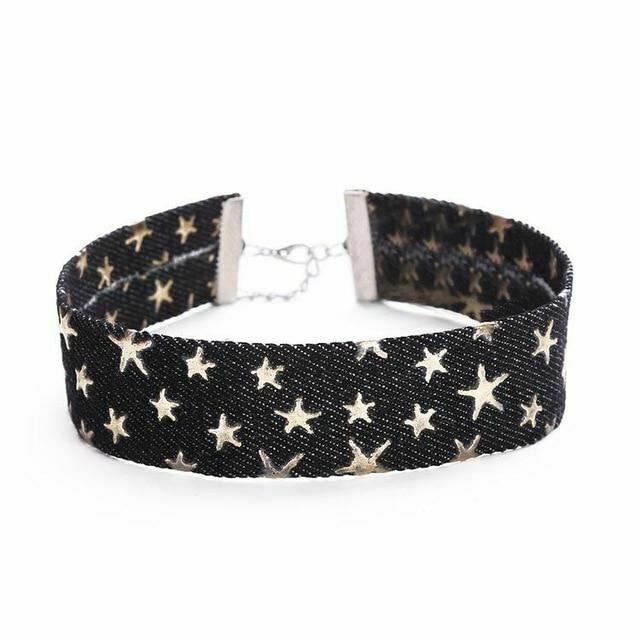 House Of Dasein Day Collar Blue Star Choker Distressed Denim Necklace Fetish Kink - Black