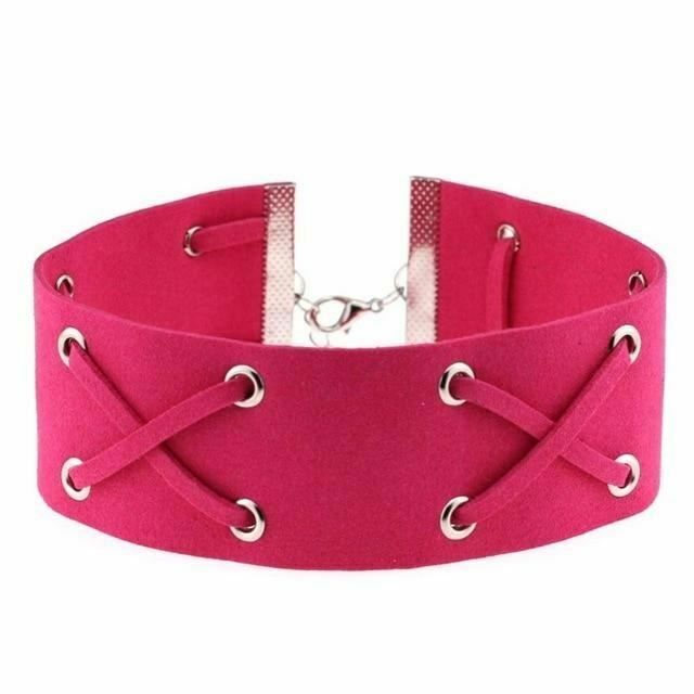 House Of Dasein Suede Collar 15 Colours Harajuku Soft Choker Necklace Bondage Restraints - Rose