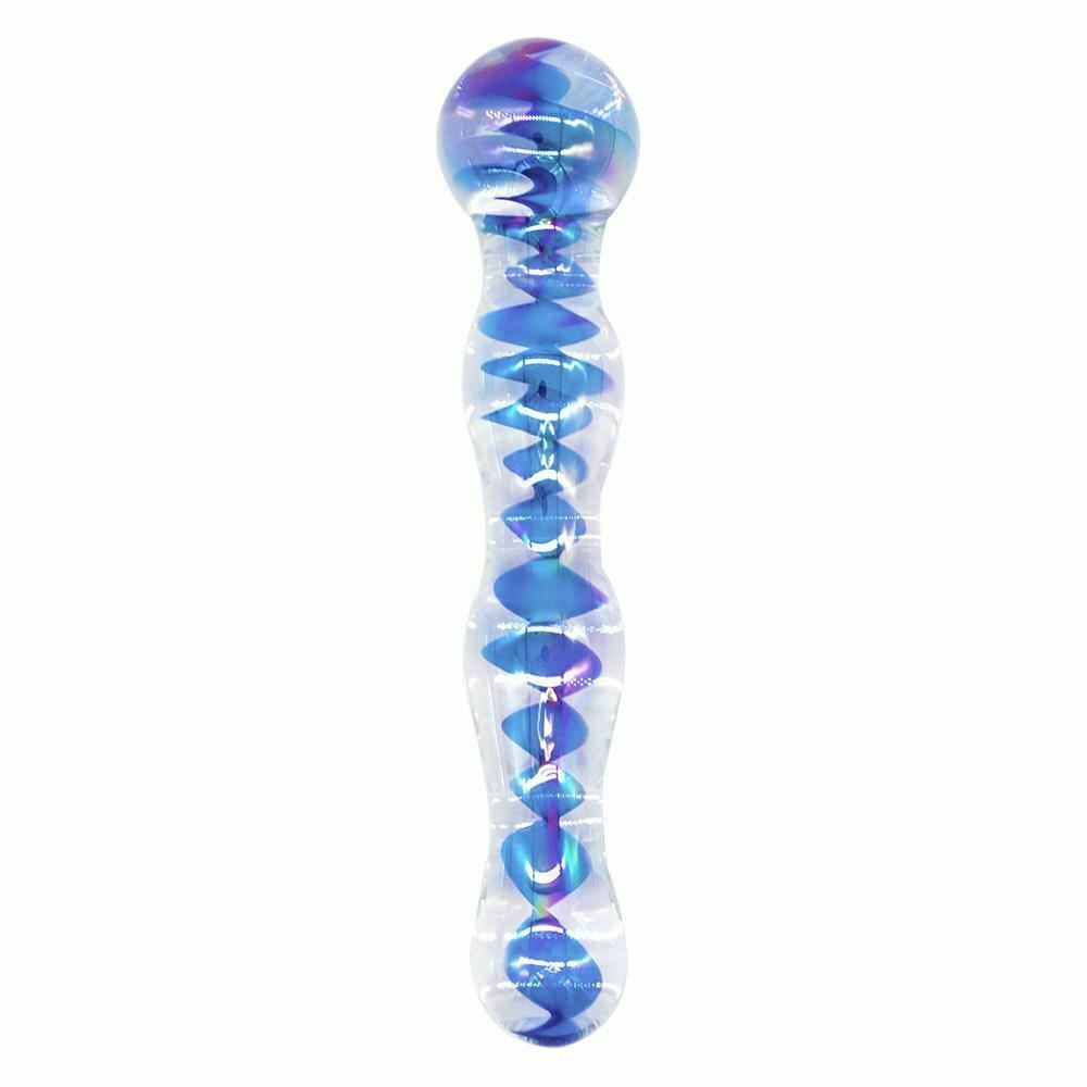 House Of Dasein Crystal Glass Dildo Long Butt Plug Waterproof Colourful Anal Beads - Blue Main image