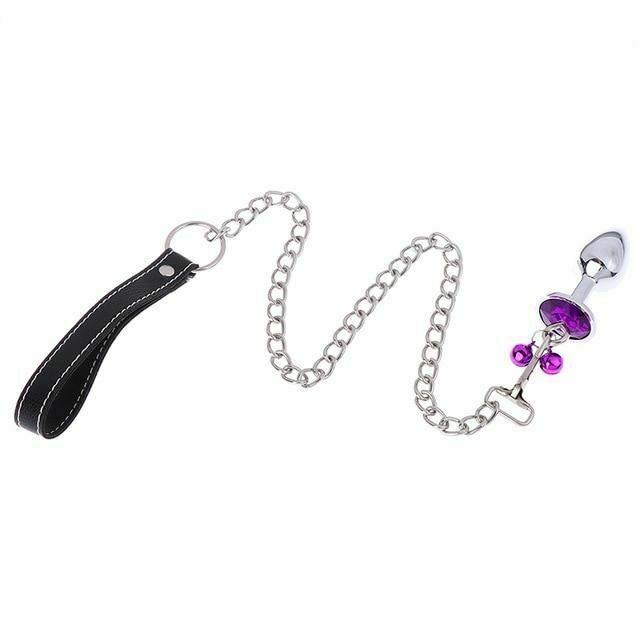 House Of Dasein Small Metal Butt Rhinestone Leash Stainless Steel Anal Plug Bdsm Restraints - Purple