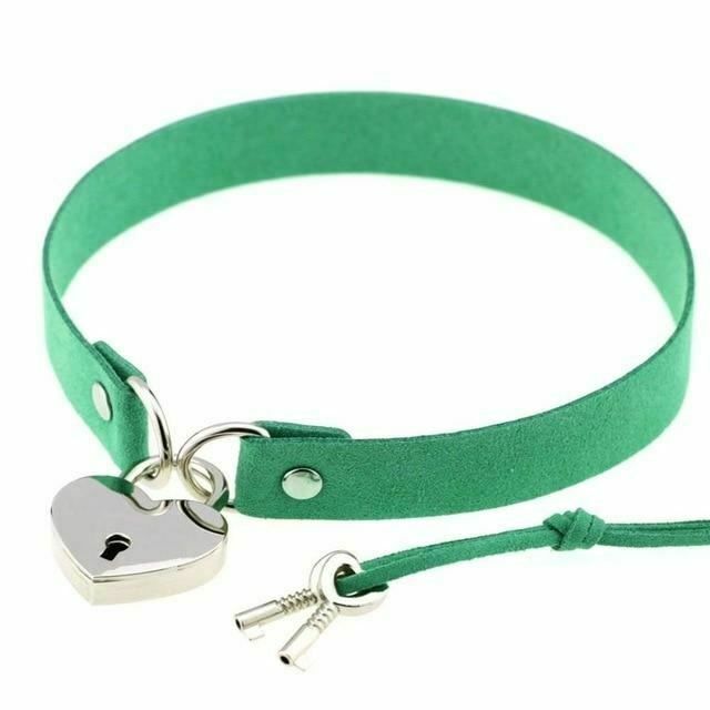 House Of Dasein Bdsm Heart Pendant Locking Collar With Key Choker Necklace Slave Restraints - Green Main image