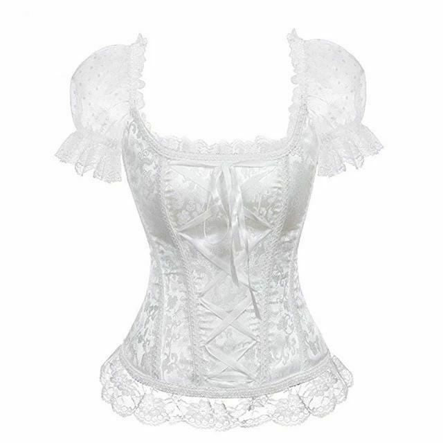 House Of Dasein Sexy Pink Lace Short Sleeve Corset Top Style Corselet - White - S Main image