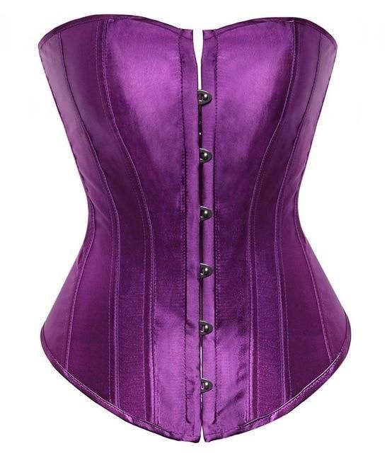 House Of Dasein Satin Over Bust Corset Lace Up Back Pink Purple Blue Gold Red Erotic Lingerie - Purple - M