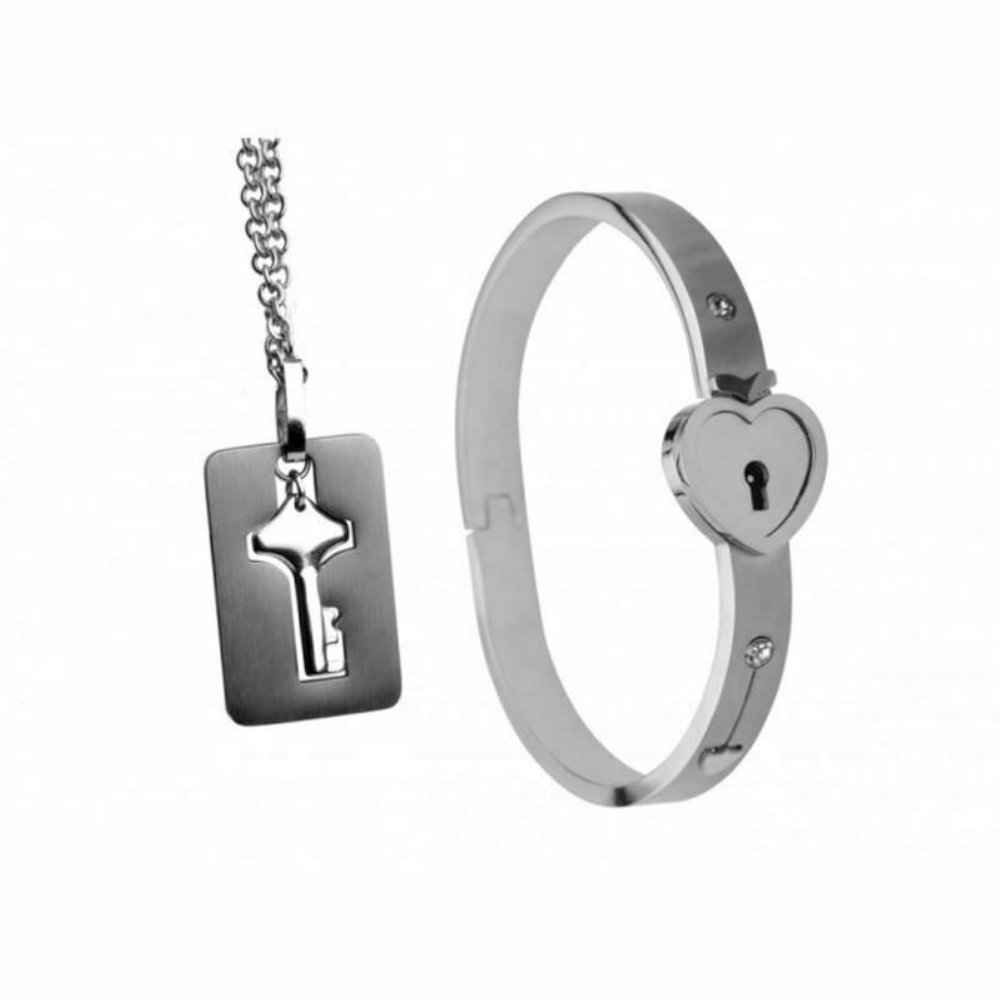 House Of Dasein Cuffed Locking Bracelet And Key Pendant Necklace Lockable Heart Bdsm Jewellery