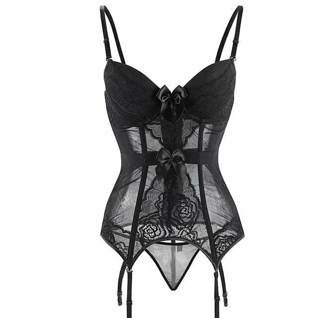 House Of Dasein Sheer Bustier Garter Belt Purple Red White Blue Black Sexy Lingerie Women - Black - Xl