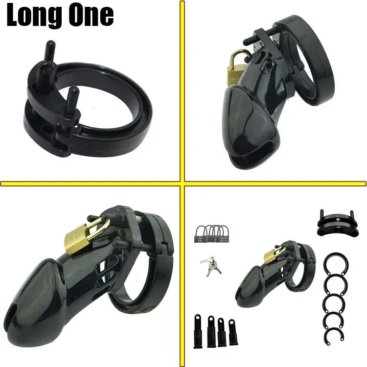 House Of Dasein Plastic Male Chastity Locking Cock Cage Bondage Kink Fetish Restraints - Black - Long Main image