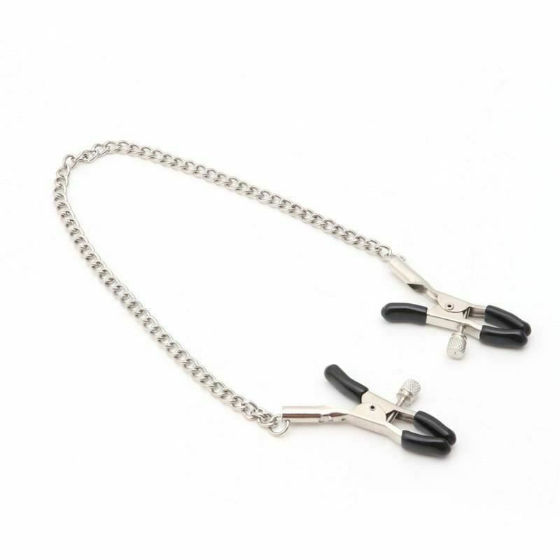 House Of Dasein Metal Nipple Clamps With Chains Bdsm Bondage Beginners Fetish Kink - Black