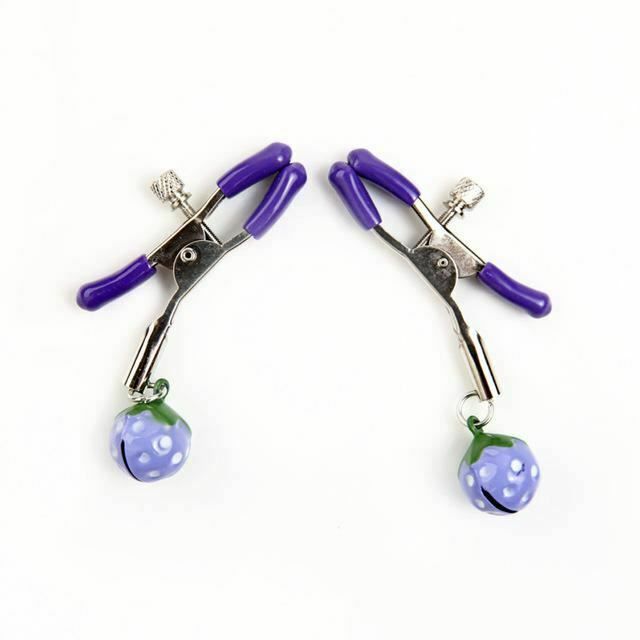 House Of Dasein Cute Red Strawberry Bells Nipple Clamps Breast Clips Bdsm Kink - Purple