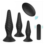 House Of Dasein Black Silicone Butt Plug Set Wireless Vibrator Anal Training Bdsm - Style 2 - Ridged