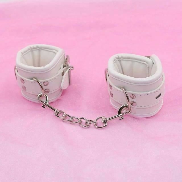 House Of Dasein White Padded Collar Cuffs Ankle Wrist Leash Bondage Kink Bdsm Kit - White - Anklecuffs