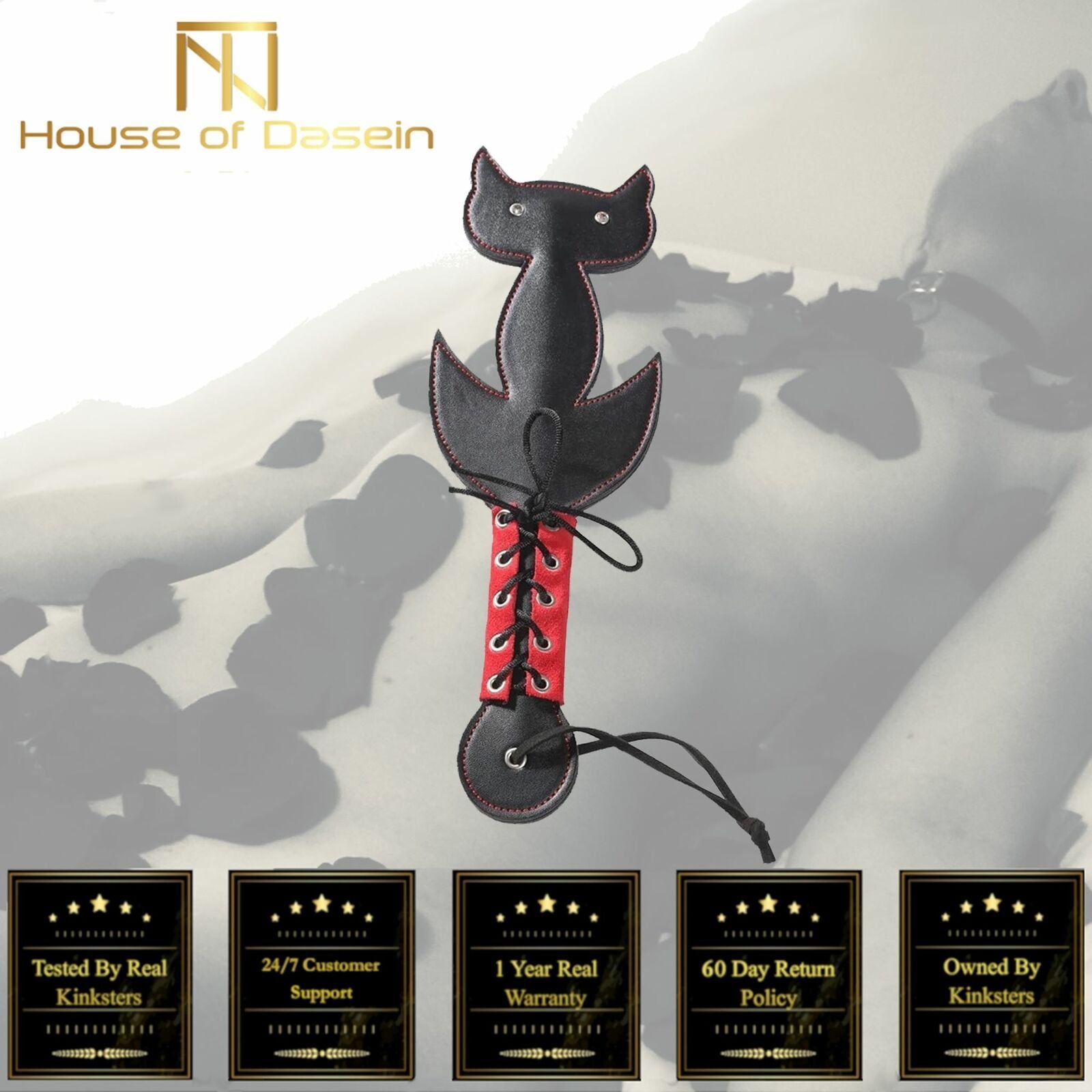House Of Dasein Bdsm Novelty Spanking Cat Paddle Lace Up Handle Kitten Kink Fetish - Red