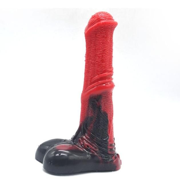 House Of Dasein Animal Horse Big Dong Silicone Cock And Balls Dildo Penis Large - Red Black