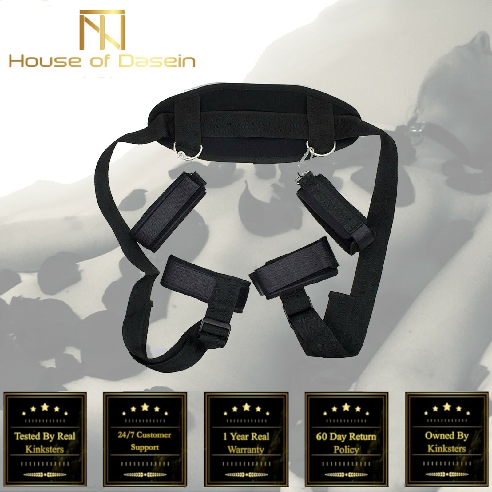 House Of Dasein Bdsm Full Restraints Set Bondage Slave Straps Wrist Ankle Cuffs Kit - Black
