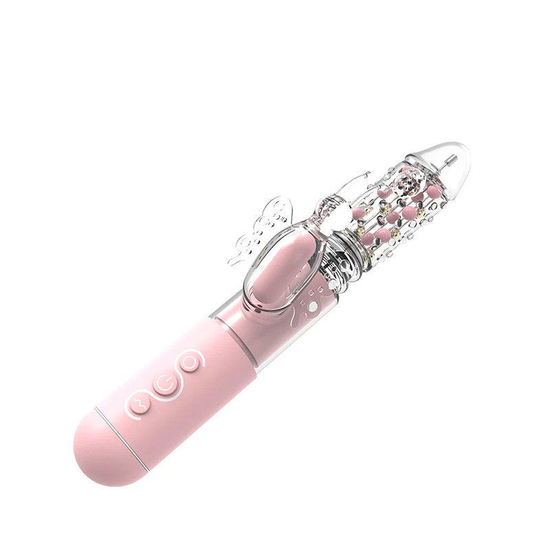 House Of Dasein Butterfly Rabbit Vibrator Telescopic Thrusting Rotating Beads Clit Stimulator - Pink