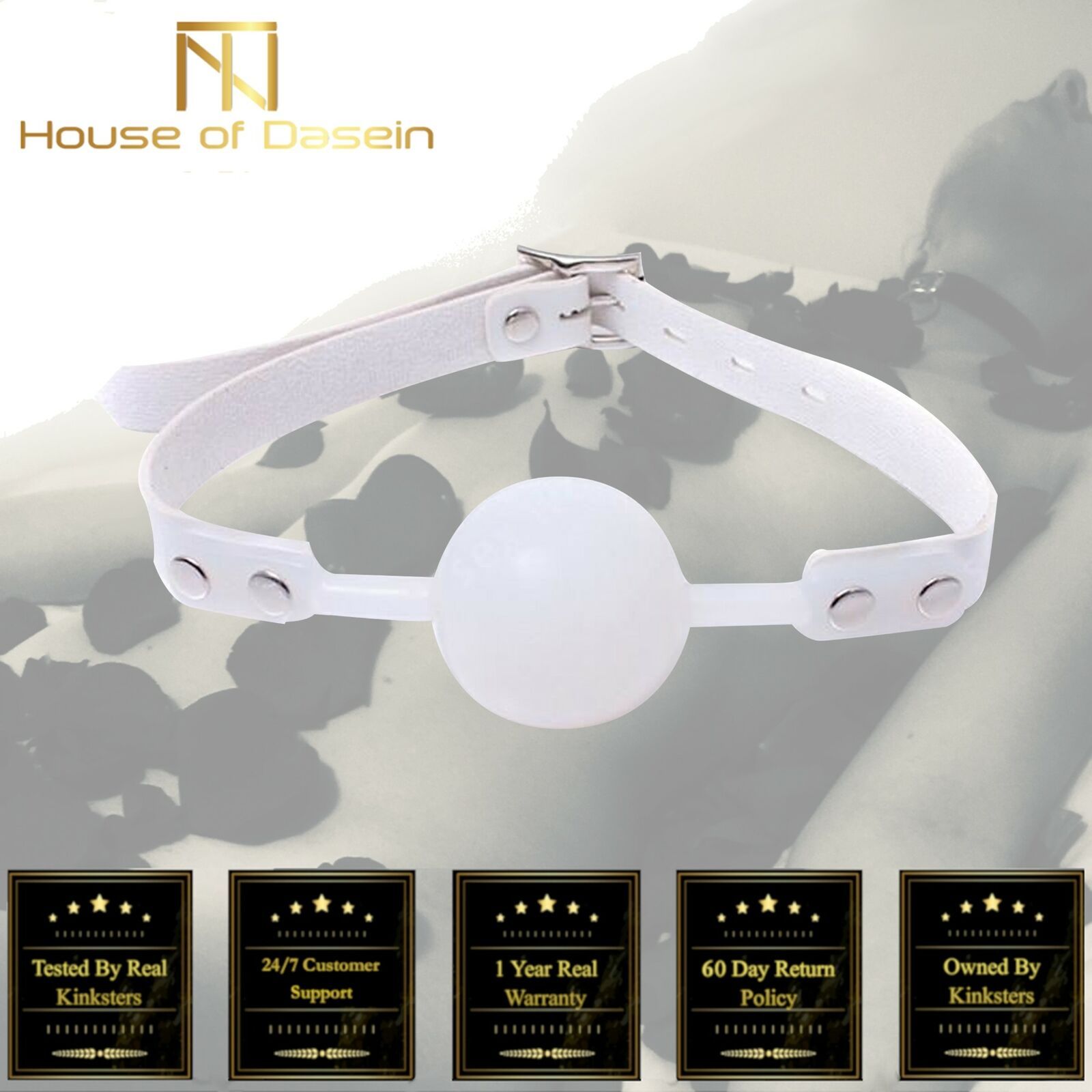 House Of Dasein White Silicone Ball Gag Slave Bondage Bdsm Kink Fetish Restraints - White