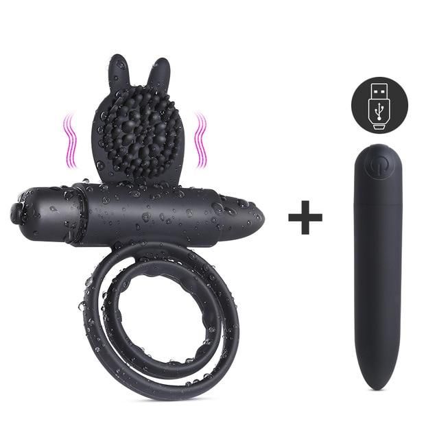House Of Dasein Cock Mini Vibrator Silicone Vibrating Double Penis Ring - Black
