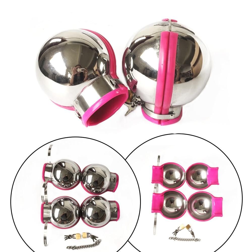 House Of Dasein Metal Handcuffs Sensory Deprivation Mitts Bondage Fetish Restraints - Pink - Female
