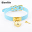 House Of Dasein Leather Collar Locket Love Heart Harajuku Bdsm Sub Slave Punk Choker - Blue With Gold