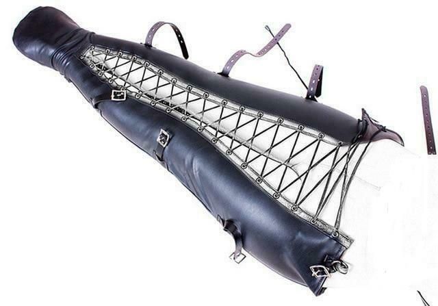 House Of Dasein Bdsm Pink Pu Leather Leg Binder Mermaid Body Sack Bondage Restraints - Black