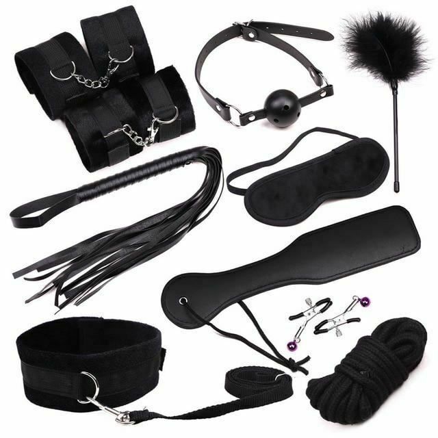 House Of Dasein Black Red 10Pcs Bondage Kit Bdsm Beginner Set Sex Toys For Couples - Black