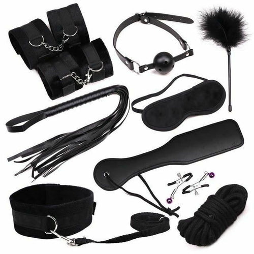 House Of Dasein Black Red 10Pcs Bondage Kit Bdsm Beginner Set Sex Toys For Couples - Black