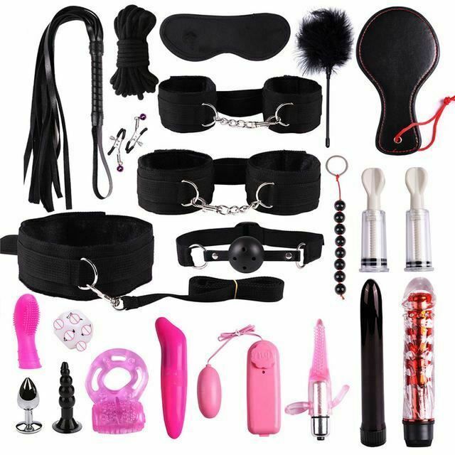 House Of Dasein Bdsm Beginner's Sex Toy Kit With Vibrator Nipple Suckers Restraints - Black