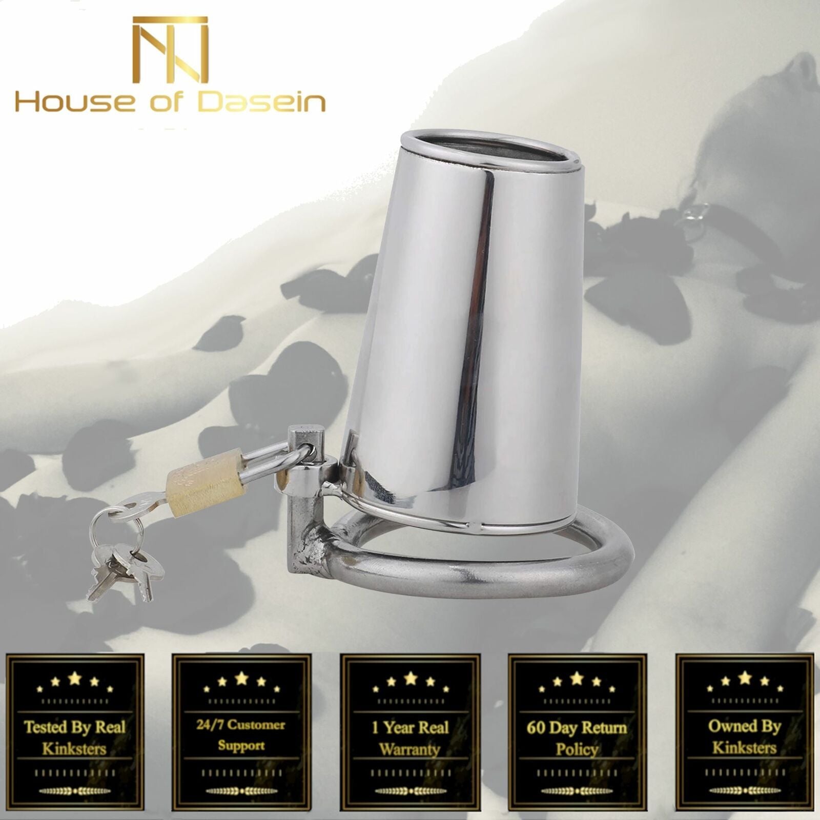 House Of Dasein Stainless Steel Solid Cage Chastity Device Padlock Cock Ring Bdsm Fetish - 45Mm
