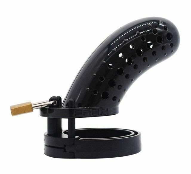 House Of Dasein Plastic Male Chastity Device Breathable Locking Cock Cage Penis Ring Men - Black