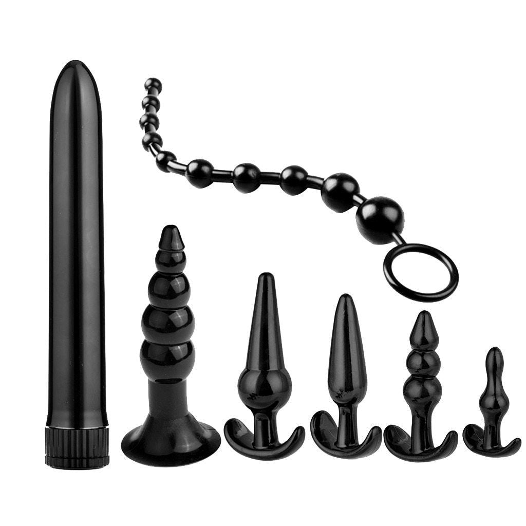 House Of Dasein 7Pcs Black Trainer Butt Plug Set Anal Beads Vibrator - Black