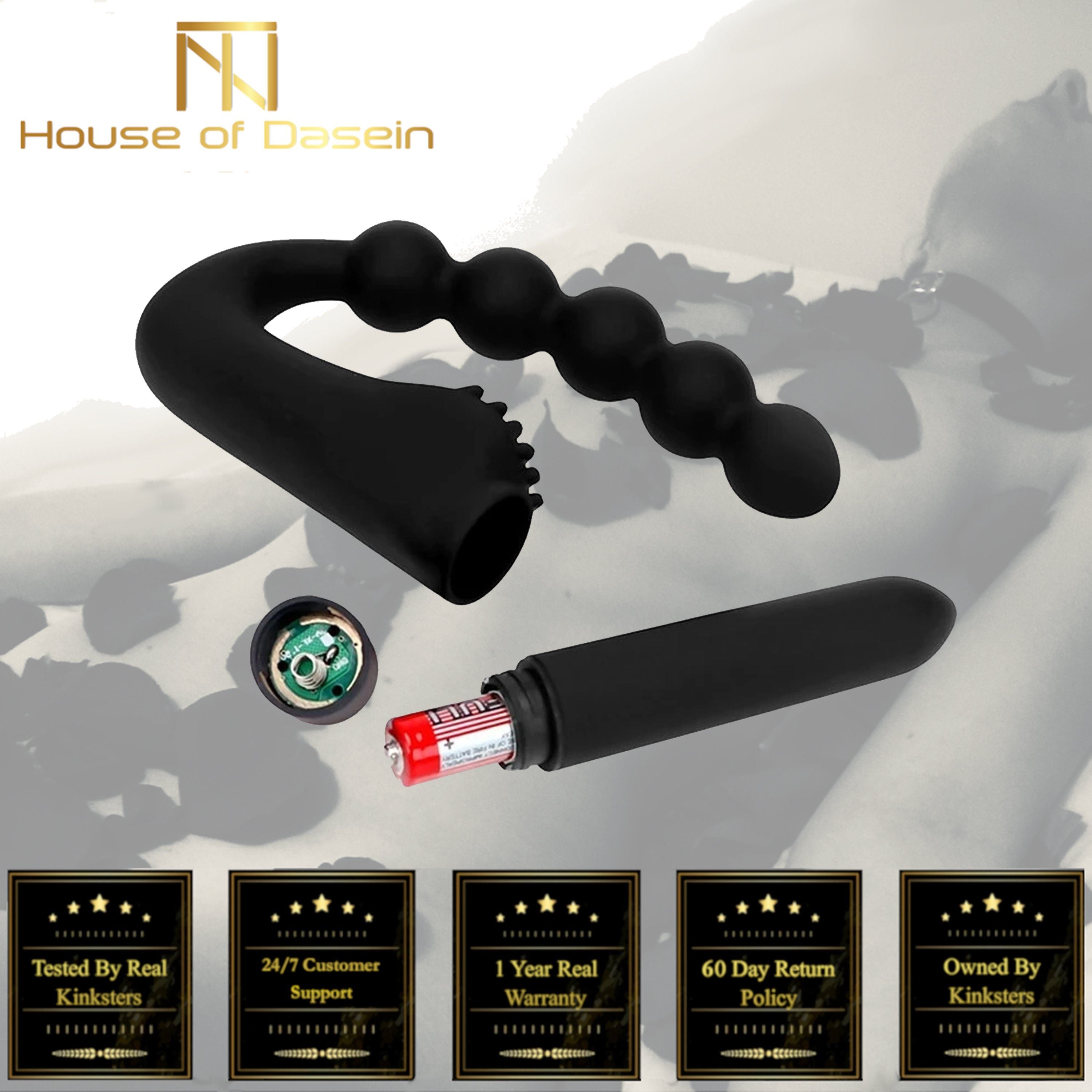 House Of Dasein Black Anal Beads 10 Speed Clitoral Vibrator Prostate Massager Butt Plug Bdsm - Black