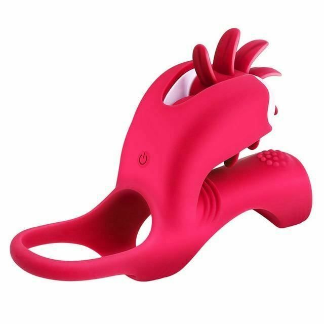 House Of Dasein Vibrating Penis Ring Tongue Oral Sex Licking Clitoris Stimulator Vibrator - Rose Red Main image