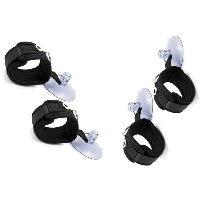 House Of Dasein Black Suction Cup Handcuffs Ankle Cuffs Shower Restraints Bdsm Bondage - Black - Whole Set