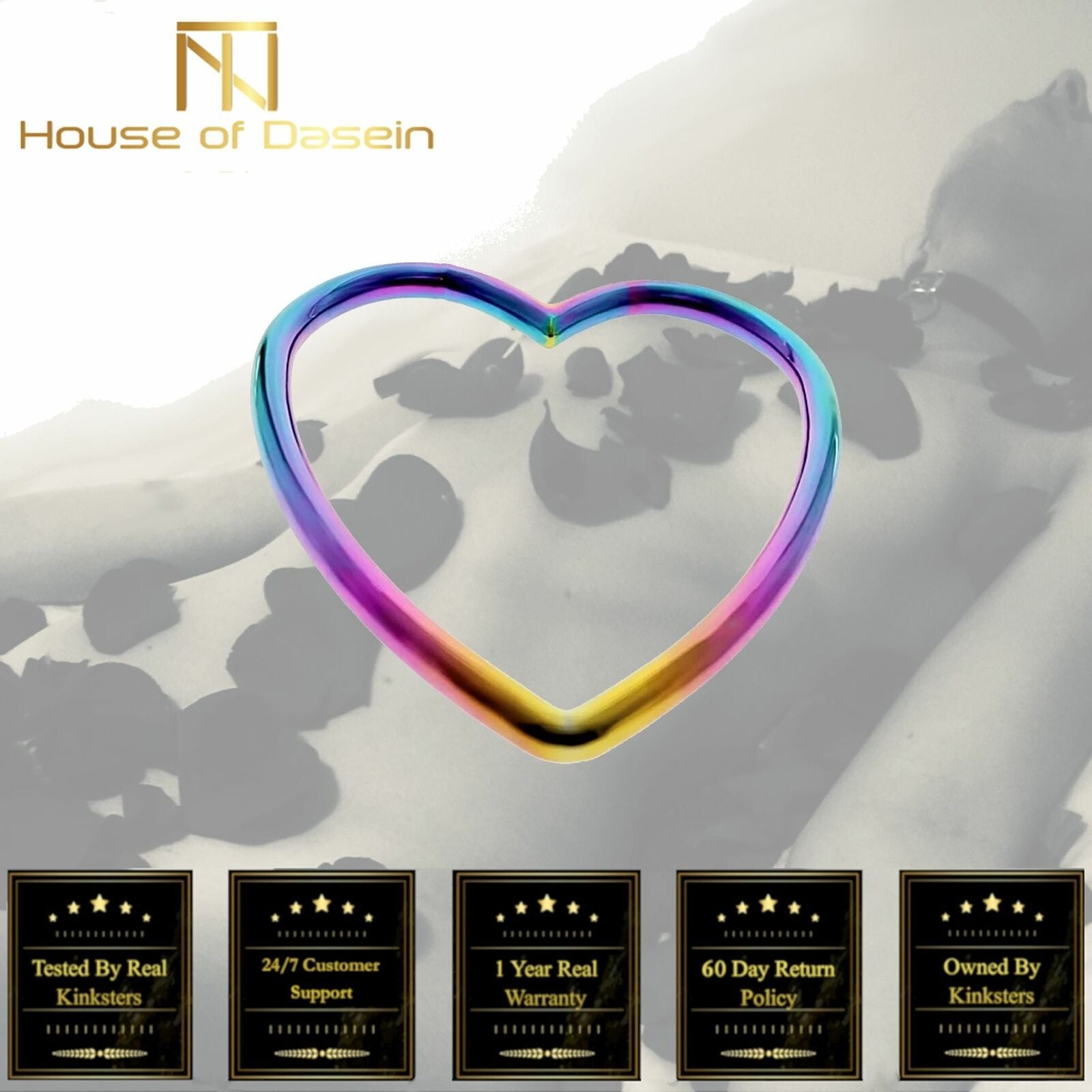 House Of Dasein Rainbow Heart Shibari Stainless Steel Bondage Suspension Ring Bdsm - Rainbow