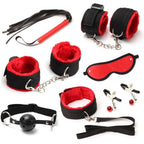 House Of Dasein Bdsm Red Black Bondage Starter Kit Nipple Clamps Collar Cuffs Kink - Red